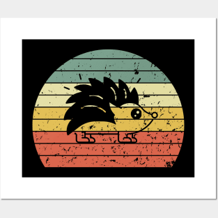 Retro Vintage Sunset Hedgehog Silhouette Posters and Art